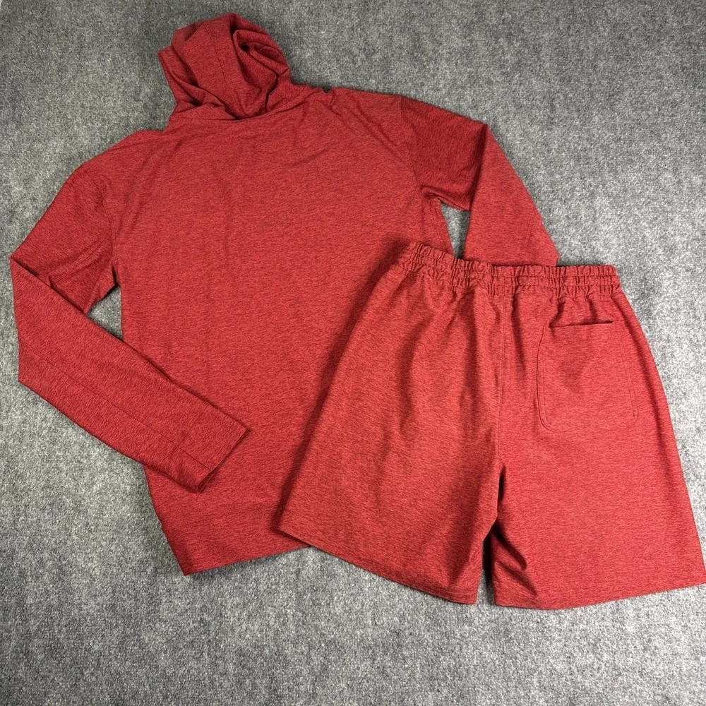 Outdoor Voices Men's Sunday Short & Hoodie Unlined Drawstring Athletic Red Small